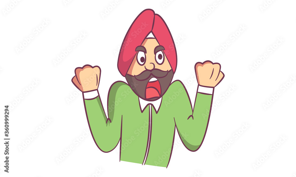 Vector cartoon illustration of angry Punjabi man. Isolated on white  background. Stock Vector | Adobe Stock