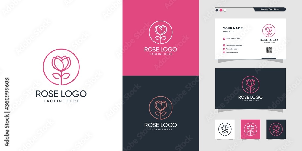 Beauty rose flower logo and business card design. Beauty, fashion, salon, business card, icon, idea, Premium Vector