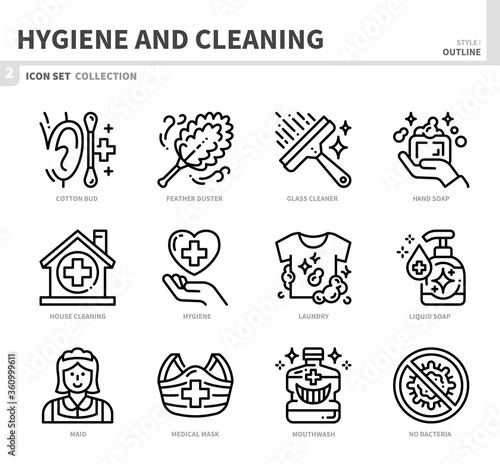 hygiene and cleaning icon set,outline style,vector and illustration