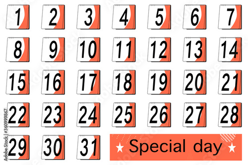 Vector - Set of flip number date, month or year on orange and white color background. Can be use decorate for any banner, brochure, advertising or web.