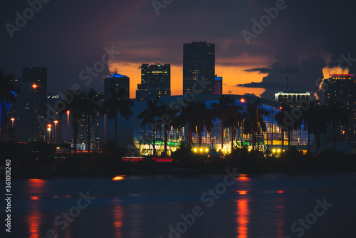 miami city skyline at night buildings downtown palm reflection new 
