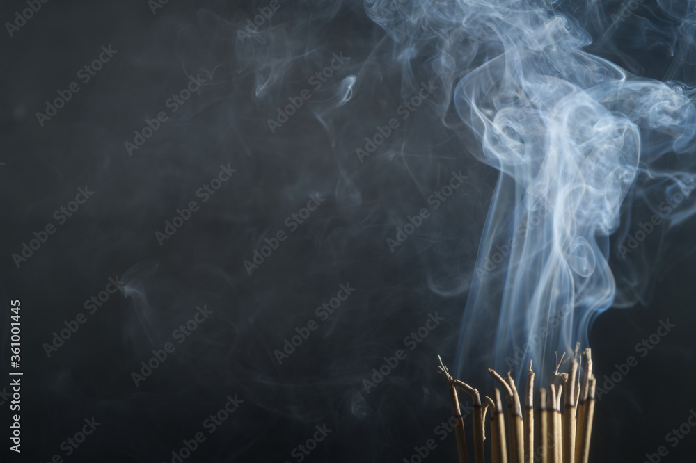 Encense Background Incense burning incense, white smoke, black background, used as ...