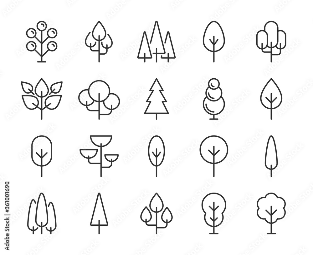 Tree icons. Tree and forest line icon set. Vector illustration ...