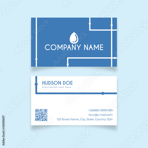 Water pipe blue service, abstract design business card template