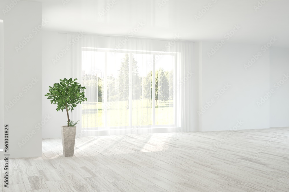 White empty room. Scandinavian interior design. 3D illustration White empty room. Scandinavian interior design. 3D illustration