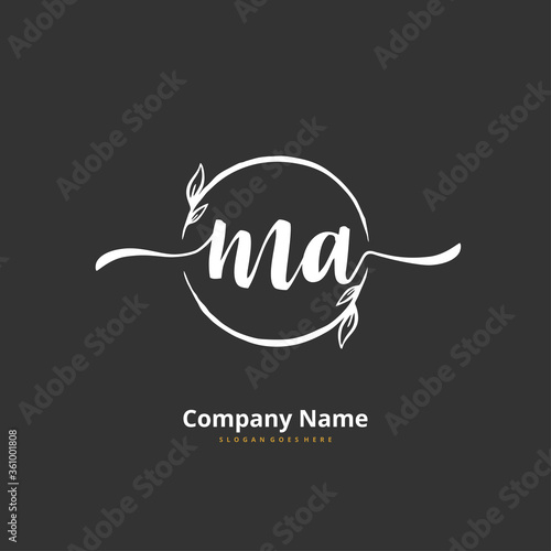 M A MA Initial handwriting and signature logo design with circle. Beautiful design handwritten logo for fashion, team, wedding, luxury logo.