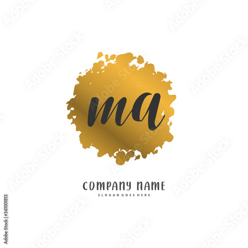 M A MA Initial handwriting and signature logo design with circle. Beautiful design handwritten logo for fashion, team, wedding, luxury logo.
