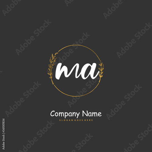 M A MA Initial handwriting and signature logo design with circle. Beautiful design handwritten logo for fashion, team, wedding, luxury logo.