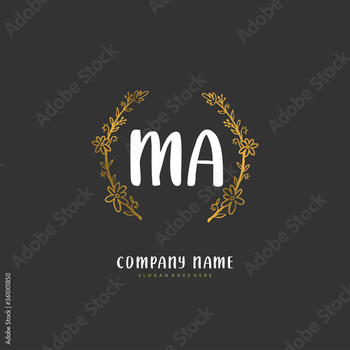 M A MA Initial handwriting and signature logo design with circle. Beautiful design handwritten logo for fashion, team, wedding, luxury logo.