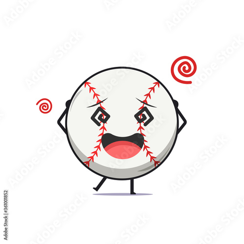 Cute baseball character feel dizzy isolated on white background. Baseball sport character emoticon illustration