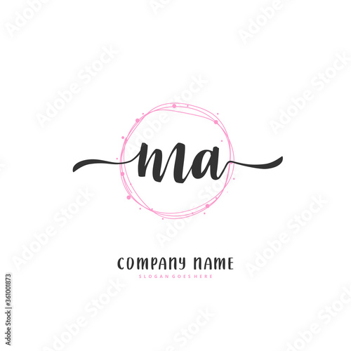 M A MA Initial handwriting and signature logo design with circle. Beautiful design handwritten logo for fashion, team, wedding, luxury logo.