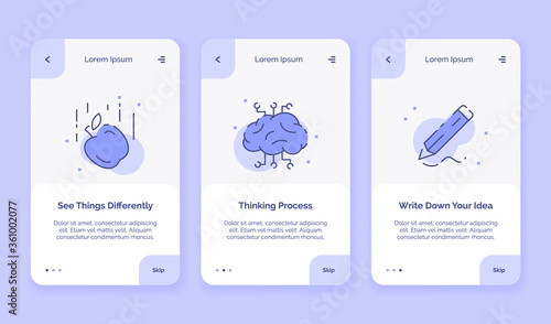 nboarding icon creative see things differently thinking process write down your idea campaign for mobil apps landing template flat style