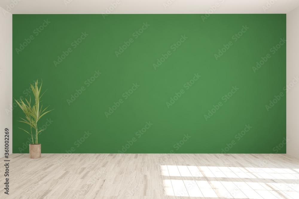 Green empty room. Scandinavian interior design. 3D illustration Green empty room. Scandinavian interior design. 3D illustration