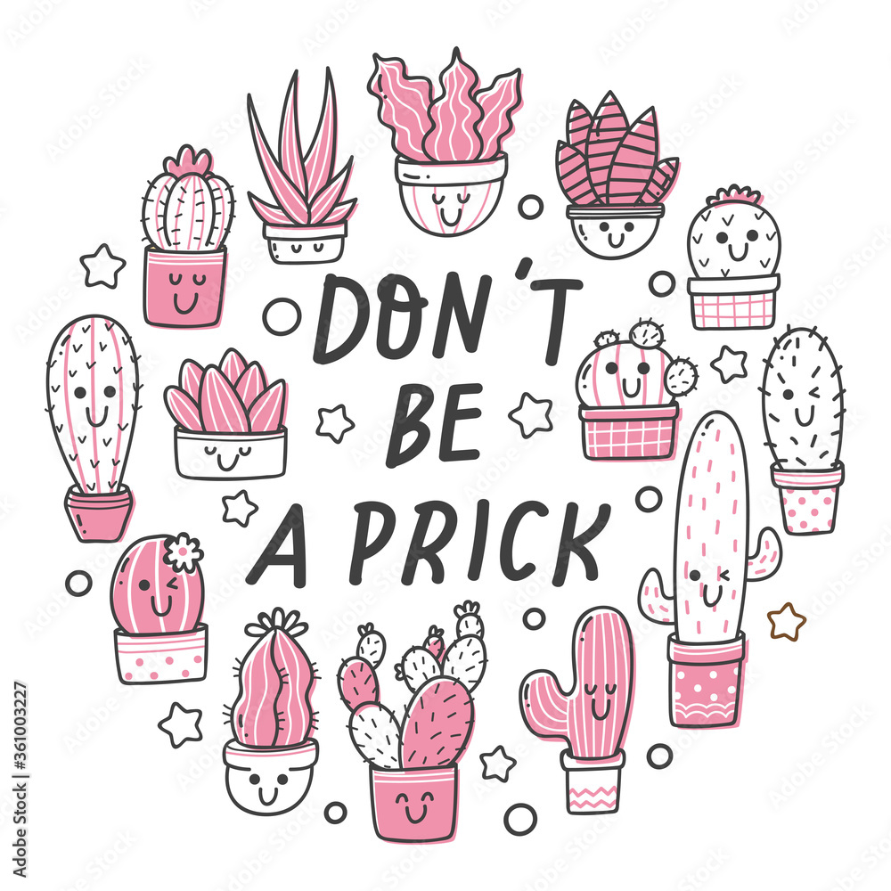 Set of kawaii cactus with quotes Set of kawaii cactus with quotes
