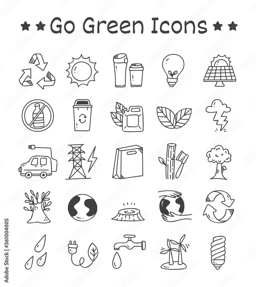 Set of Go Green Icons in Doodle Style Vector Illustration Set of Go Green Icons in Doodle Style Vector Illustration