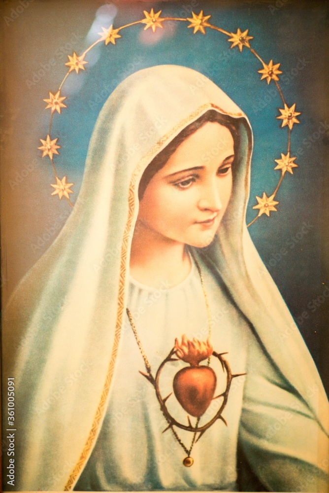 Vertical closeup shot of a portrait of Mary, mother of Jesus Stock Photo | Adobe Stock