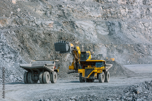 Canvastavla Excavator loads ore into a mining dump truck.