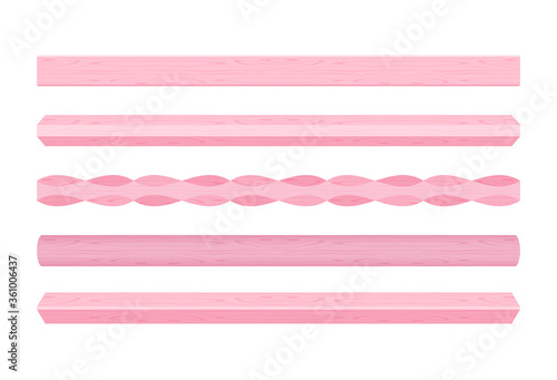 wooden vertical lath different pink pastel soft colors isolated on white background, wooden slat poles pink pastel color, lath wood vertical, wood slat posts, set of wood slats, lumber wood pastel
