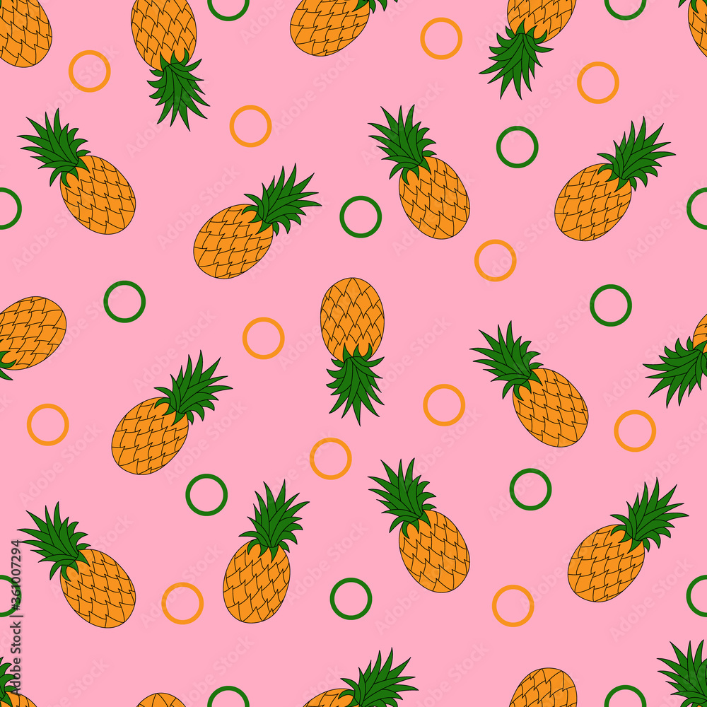 Seamless pattern with pineapples on a pink background. Vector illustration. Seamless pattern with pineapples on a pink background. Vector illustration.