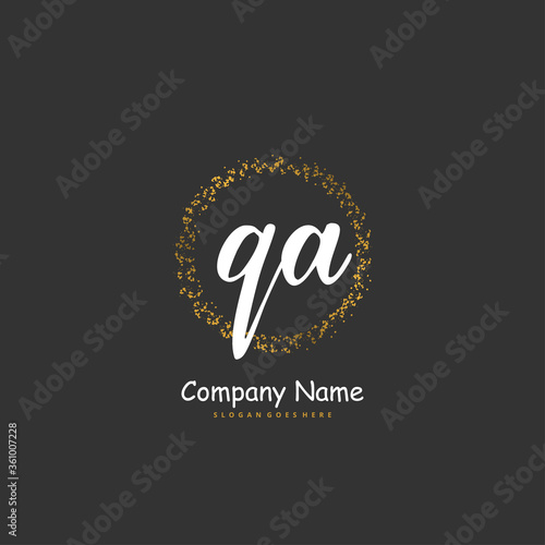 Q A QA Initial handwriting and signature logo design with circle. Beautiful design handwritten logo for fashion, team, wedding, luxury logo.