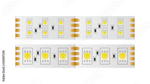 LED strip isolated on a white background. LED strip close-up. Realistic vector.