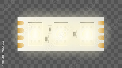 Burning LED strip. Turned off LED strip close up. Realistic vector.