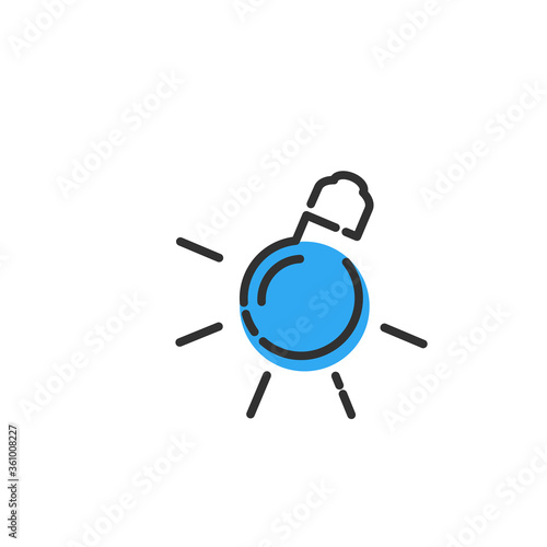 Idea icon, light bulb with rays and blue blob, linear vector simple trendy icon. Stock vector illustration isolated on white background.