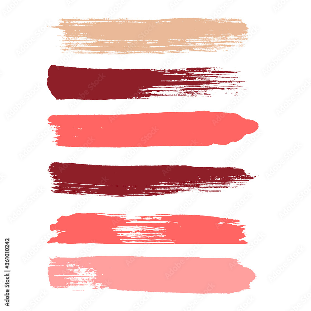 Makeup strokes, Set of lipstick swatches, Beauty and cosmetic nude, pink and red brush smudges vector background. smear make up lines collection, liquid make up texture isolated on white. Makeup strokes, Set of lipstick swatches, Beauty and cosmetic nude, pink and red brush smudges vector background. smear make up lines collection, liquid make up texture isolated on white.
