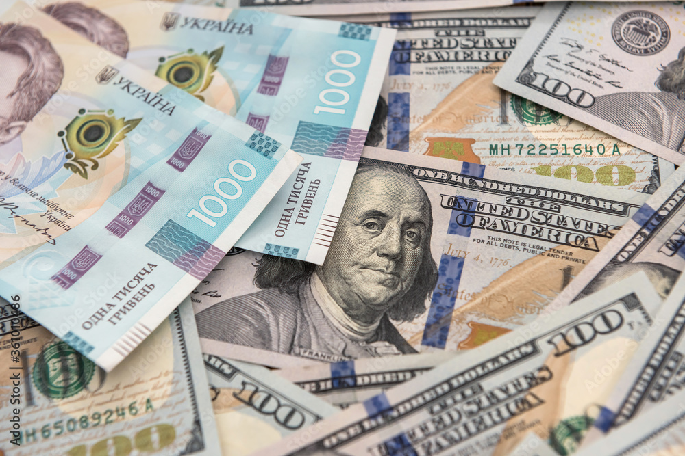 money background. dollar and gryvnia bills. exchange