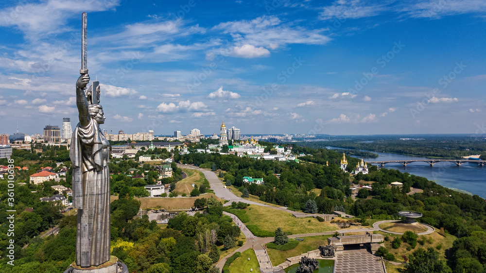 Aerial drone view of Kyiv city hills and parks from above, Kiev cityscape and skyline in spring, Ukraine Aerial drone view of Kyiv city hills and parks from above, Kiev cityscape and skyline in spring, Ukraine