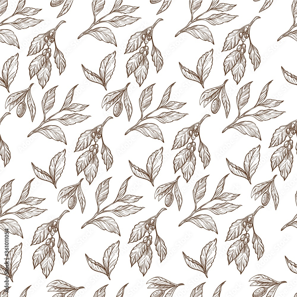 Fototapeta premium Flower foliage print, floral leaves monochrome seamless pattern