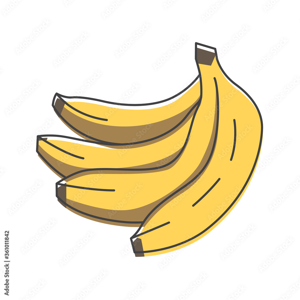Bunch of bananas hand drawn icon, yellow banana fruit colorful vector illustration for printing