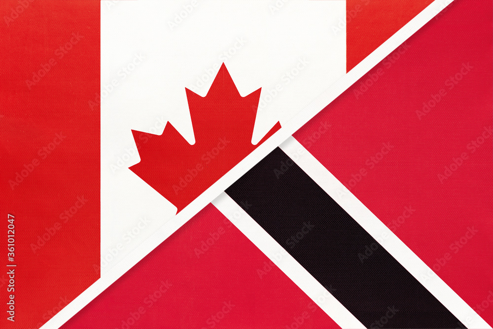 Canada and Trinidad and Tobago, symbol of national flags from textile. Championship between two American countries. Canada and Trinidad and Tobago, symbol of national flags from textile. Championship between two American countries.