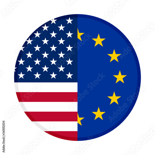 round icon with united states of america and europe flags. vector illustration isolated on white background