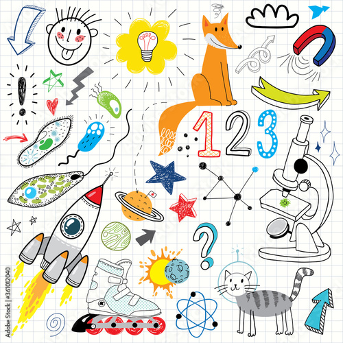 cute hand drawn science doodle set