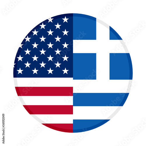 round icon with united states of america and greece flags