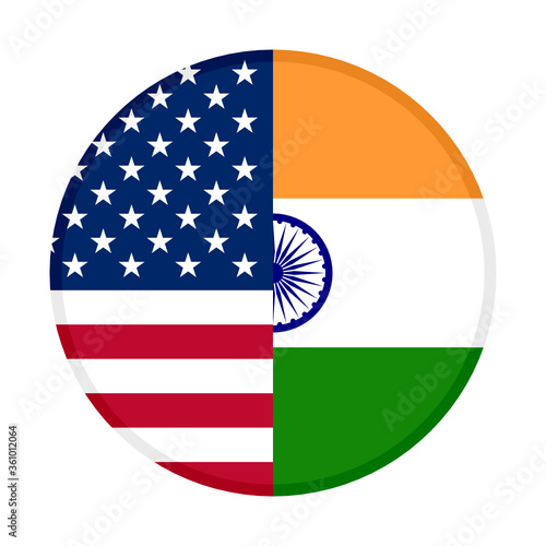round icon with united states of america and india flags