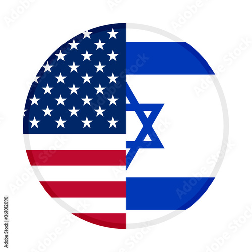 round icon with united states of america and israel flags. vector illustration isolated on white background