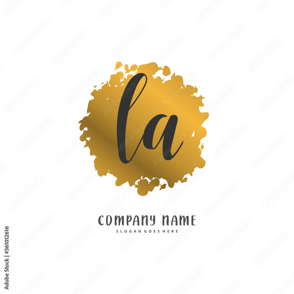 L A LA Initial handwriting and signature logo design with circle. Beautiful design handwritten logo for fashion, team, wedding, luxury logo.