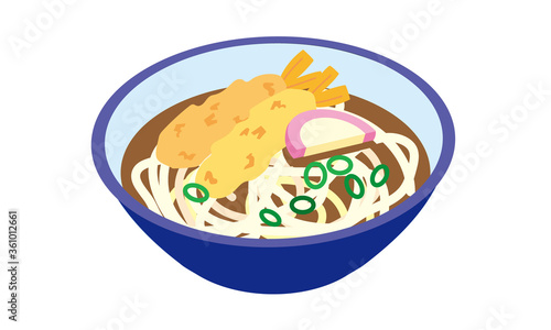 丼に盛り付けられた温かい海老の天ぷらうどん