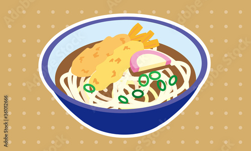 丼に盛り付けられた温かい海老の天ぷらうどん