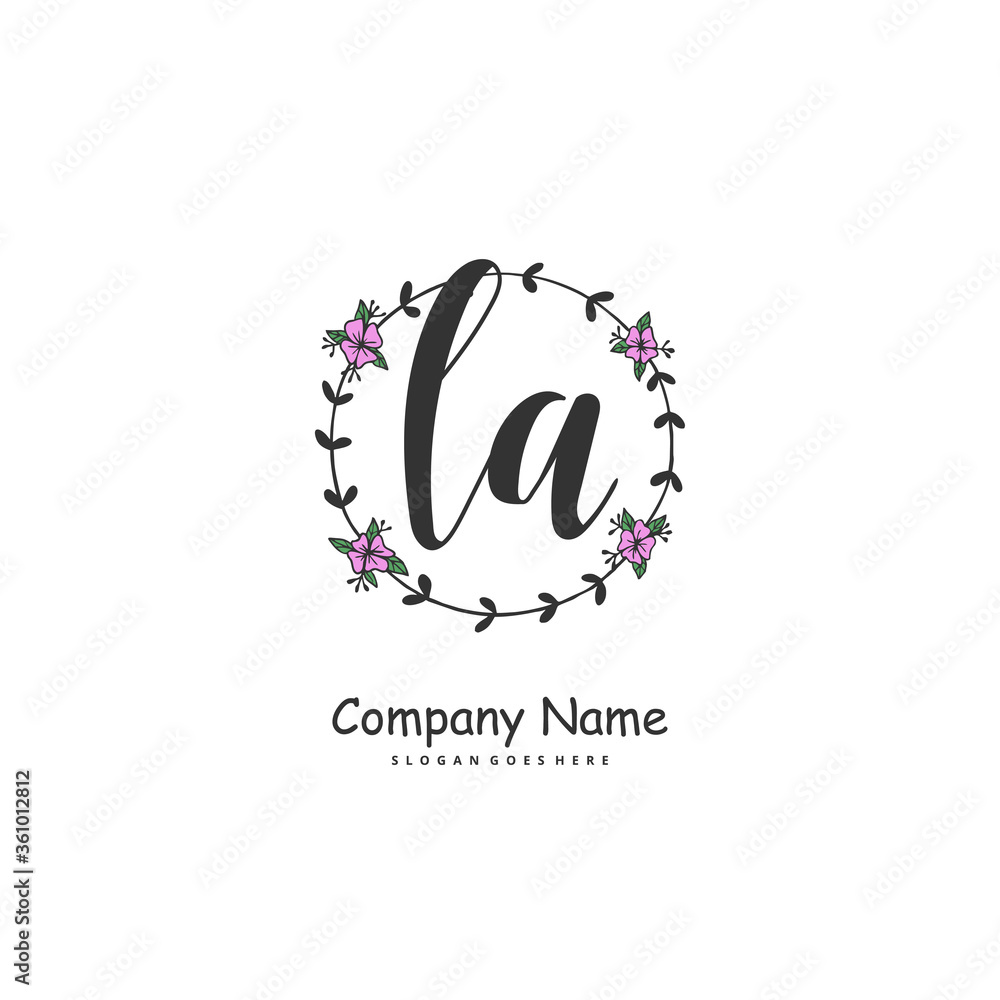Obraz premium L A LA Initial handwriting and signature logo design with circle. Beautiful design handwritten logo for fashion, team, wedding, luxury logo.