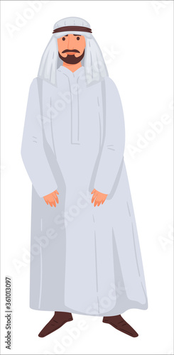 Man wearing traditional islamic clothes for males, islamic personage