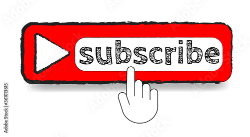 Subscribe button and hand cursor subscribe to channel, Social media web video content.