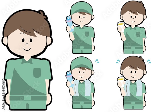 いろんなポーズの作業員のベクター画像