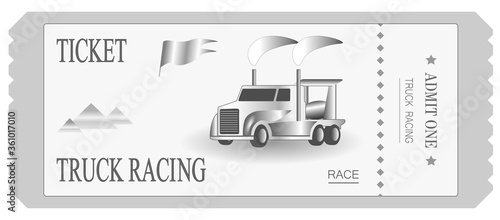 Vector illustration of a ticket, truck race banner in black and white, competition, sport