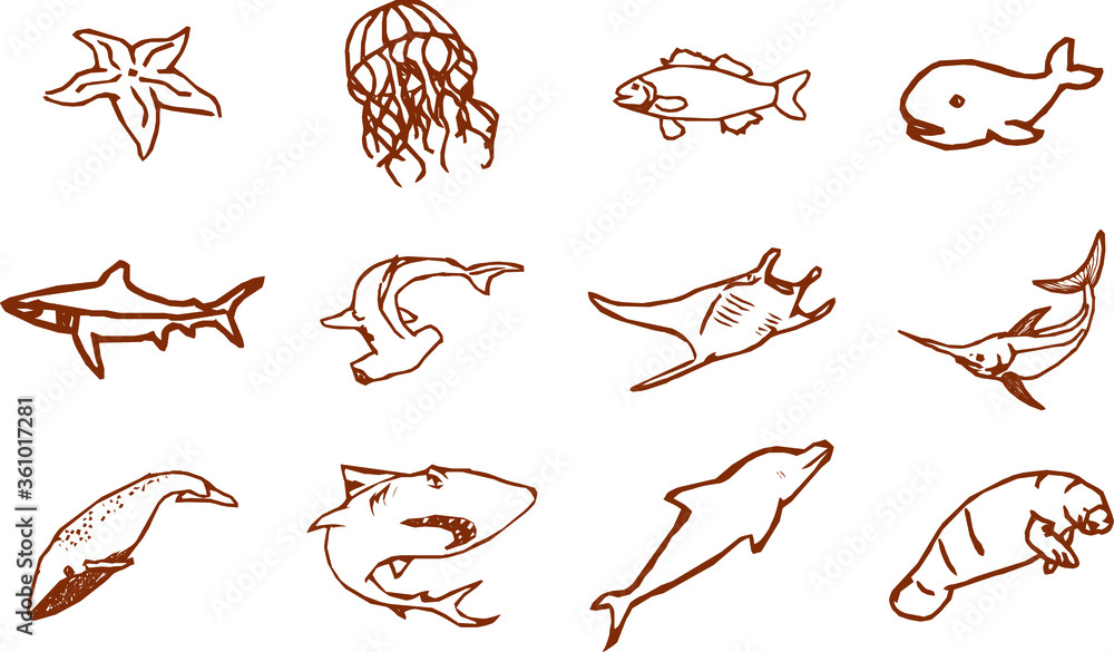 Fototapeta premium set of sea animals icons vector 