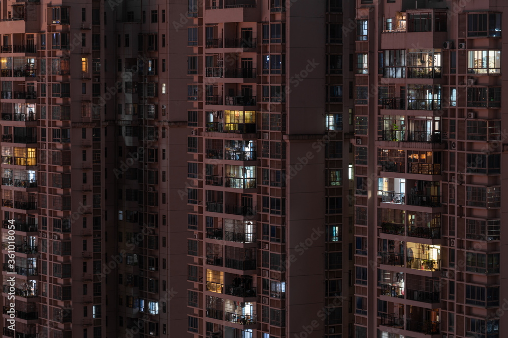 Night city high-rise residential landscape in Hong Kong