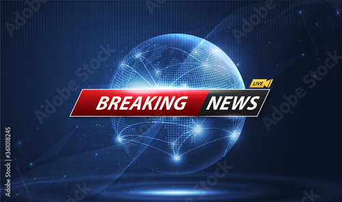 Breaking News template title with shadow on world map background for screen TV. vector design.