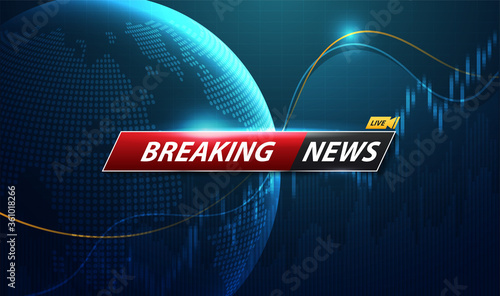 Breaking News template title with shadow on world map background for screen TV. vector design.